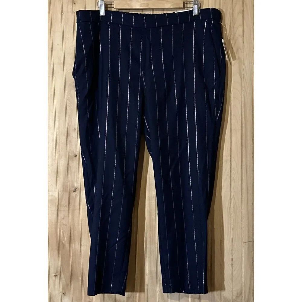 Old Navy Women’s Size 16 Navy Blue/Gold Stripe Straight Trouser Pants